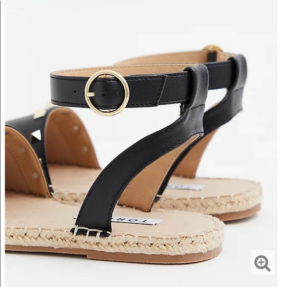 Black Faux Leather Studded Espadrille Flats 9 W - Picture 4 of 4